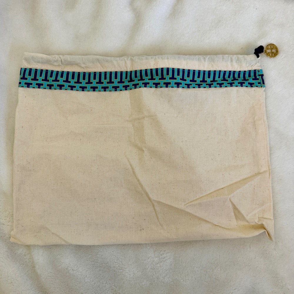 Tory Burch Canvas Dust Bag 13"x9" Drawstring Storage Bag Gold Logo Charm Pull